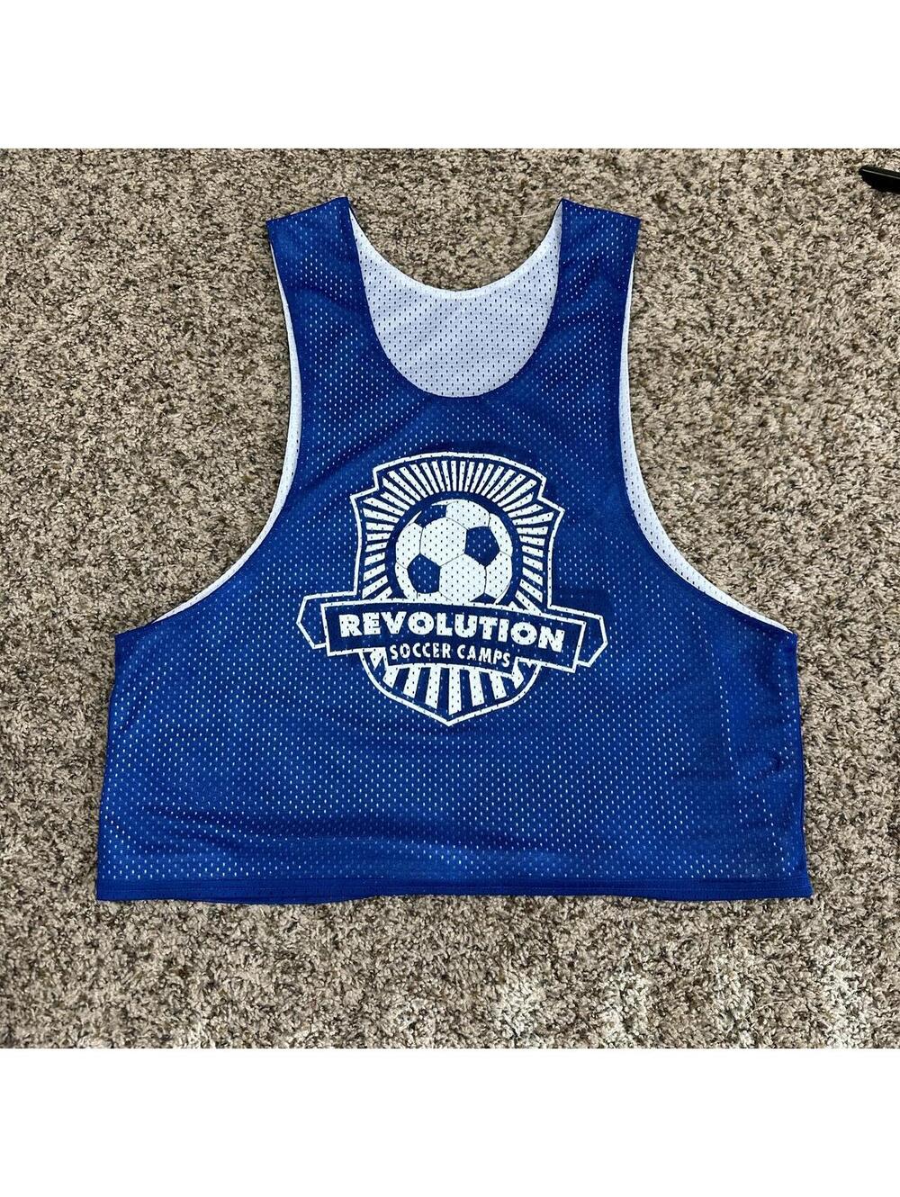Reversible blue and white mesh soccer scrimmage jersey